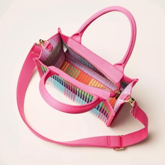 Kate Spade Pink Multicolor Plaid Canvas Tote with Detachable Strap - Picture 3 of 3